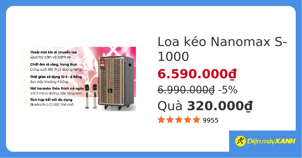 Loa kéo Karaoke Nanomax S-1000 450W hover