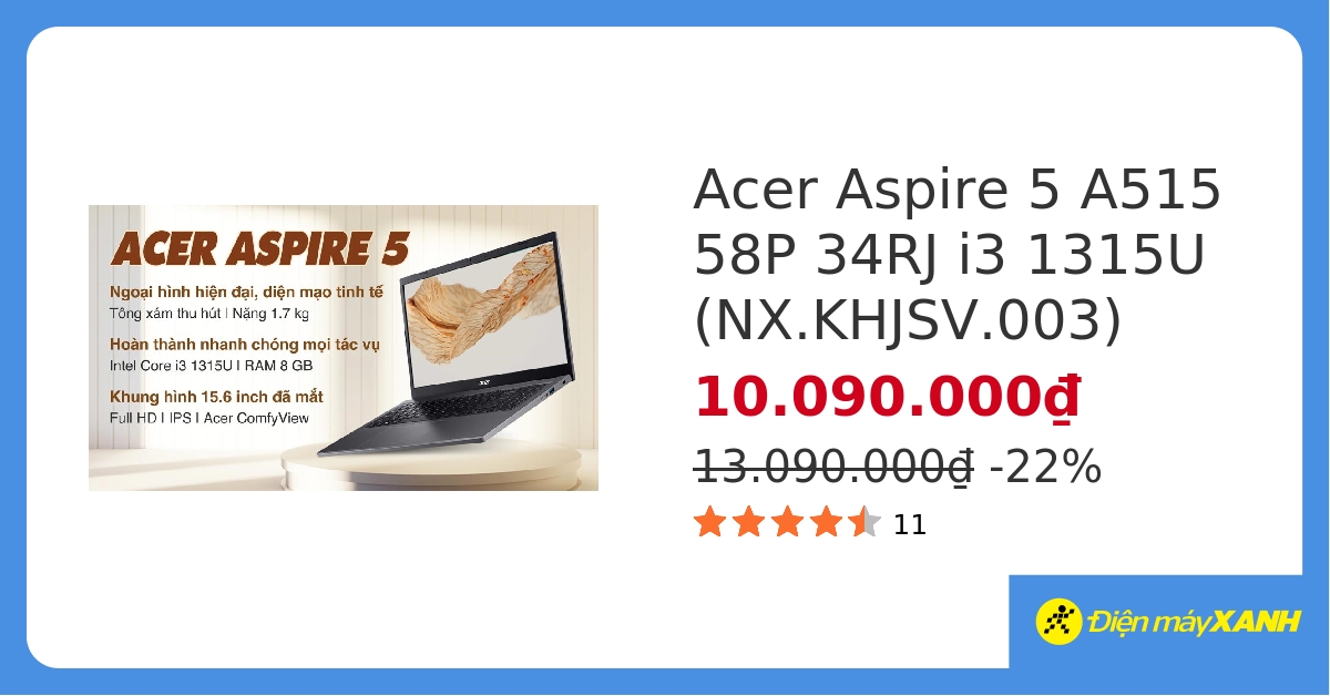 Laptop Acer Aspire 5 A515 58P 34RJ i3 1315U/8GB/512GB/Win11 (NX.KHJSV.003) hover