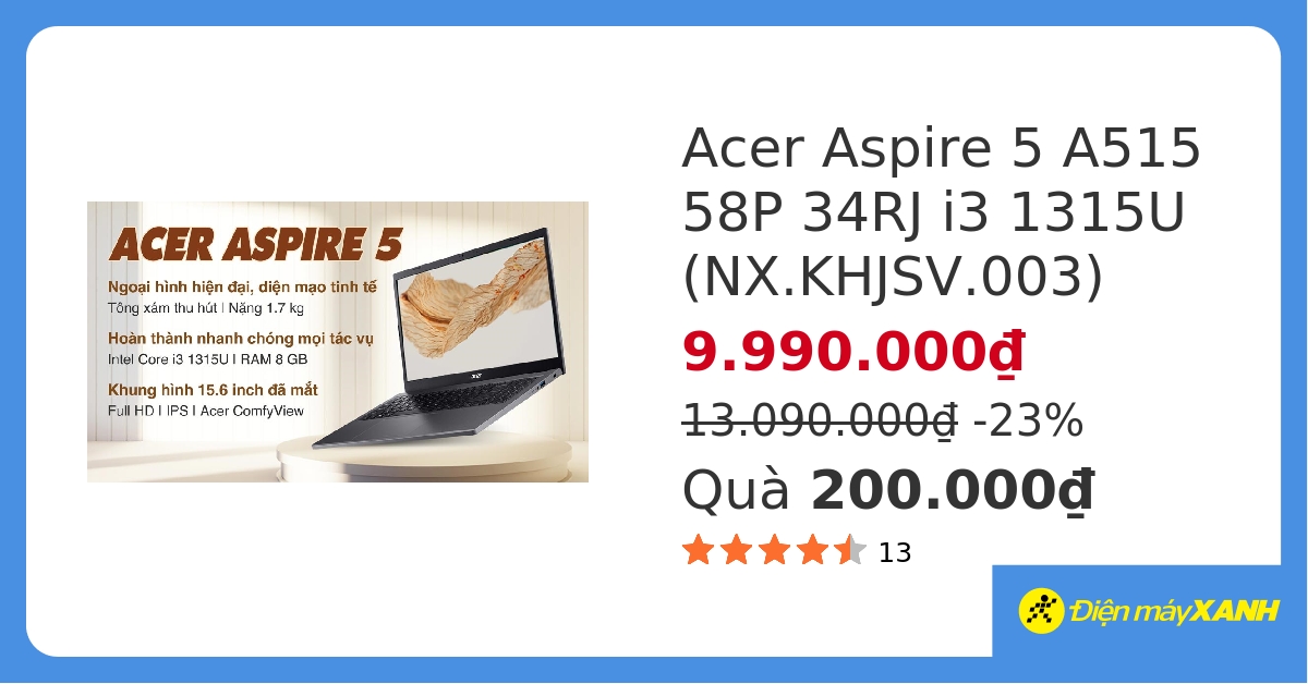 Laptop Acer Aspire 5 A515 58P 34RJ i3 1315U/8GB/512GB/Win11 (NX.KHJSV.003) hover