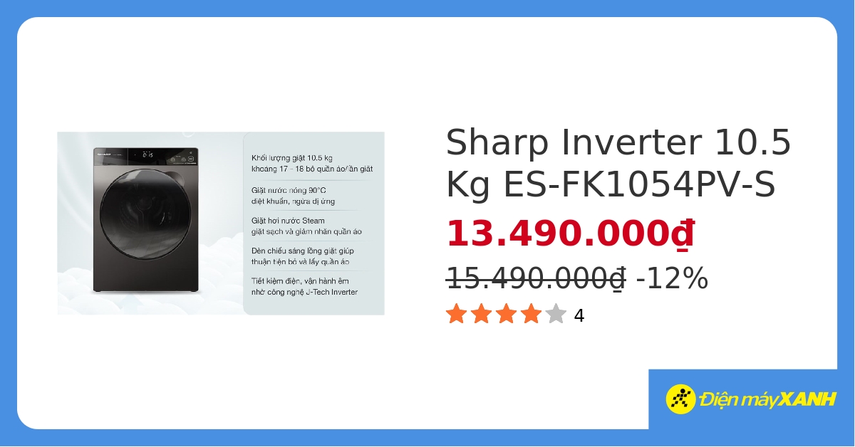 Máy giặt Sharp Inverter 10.5 Kg ES-FK1054PV-S&239502 hover