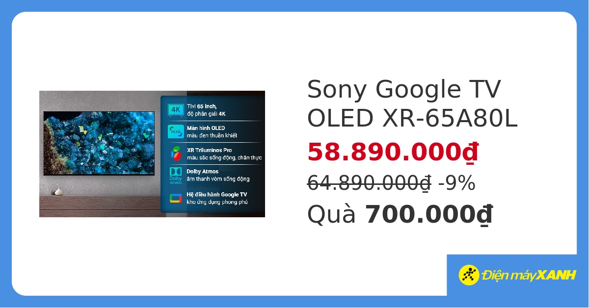 Google Tivi OLED Sony 4K 65 inch XR-65A80L&304821 hover