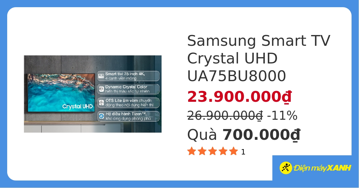 Smart Tivi Samsung 4K Crystal UHD 75 inch UA75BU8000&273378 - Hình 2