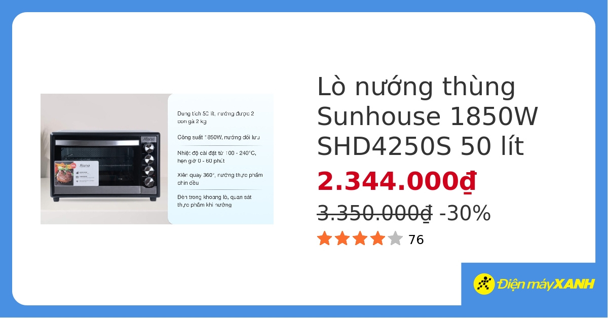 Lò nướng Sunhouse Mama SHD4250S 50 lít hover