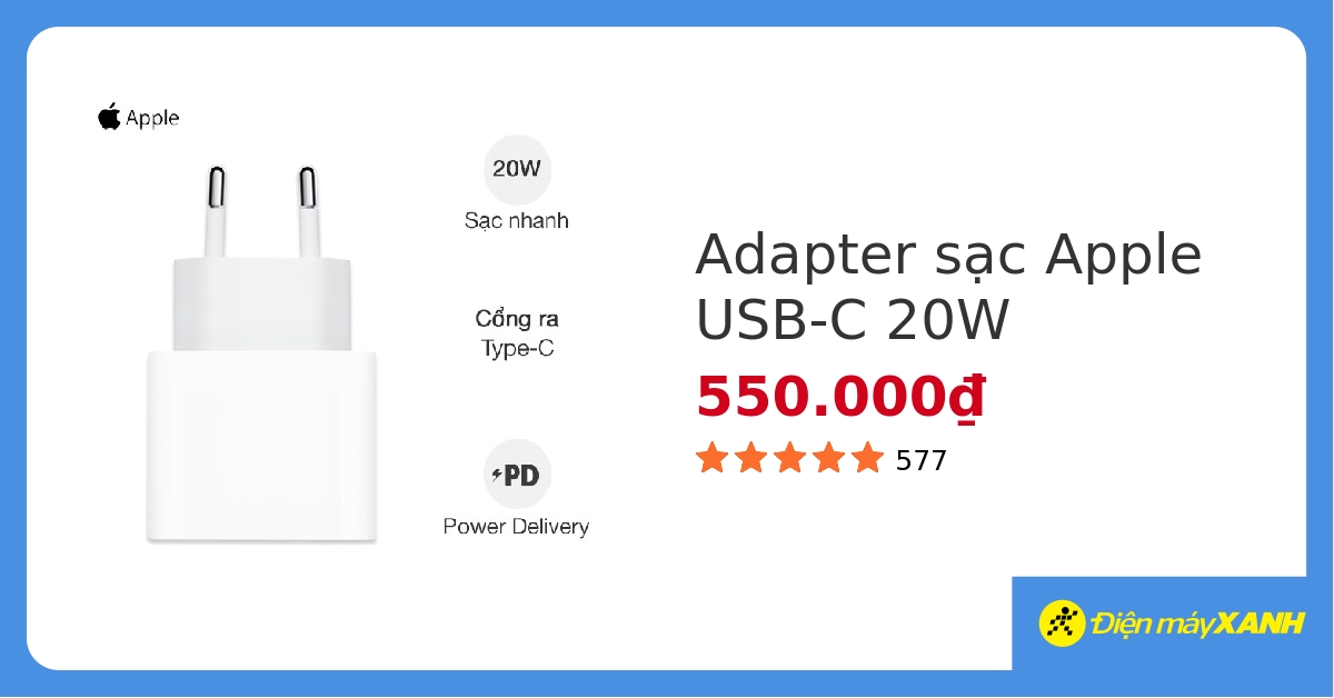 Adapter Sạc Type C 20W dùng cho iPhone/iPad Apple MHJE3 Trắng