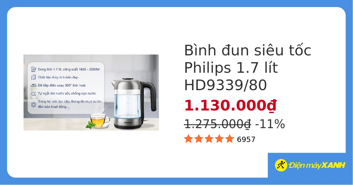 Bình đun siêu tốc Philips 1.7 lít HD9339/80 hover