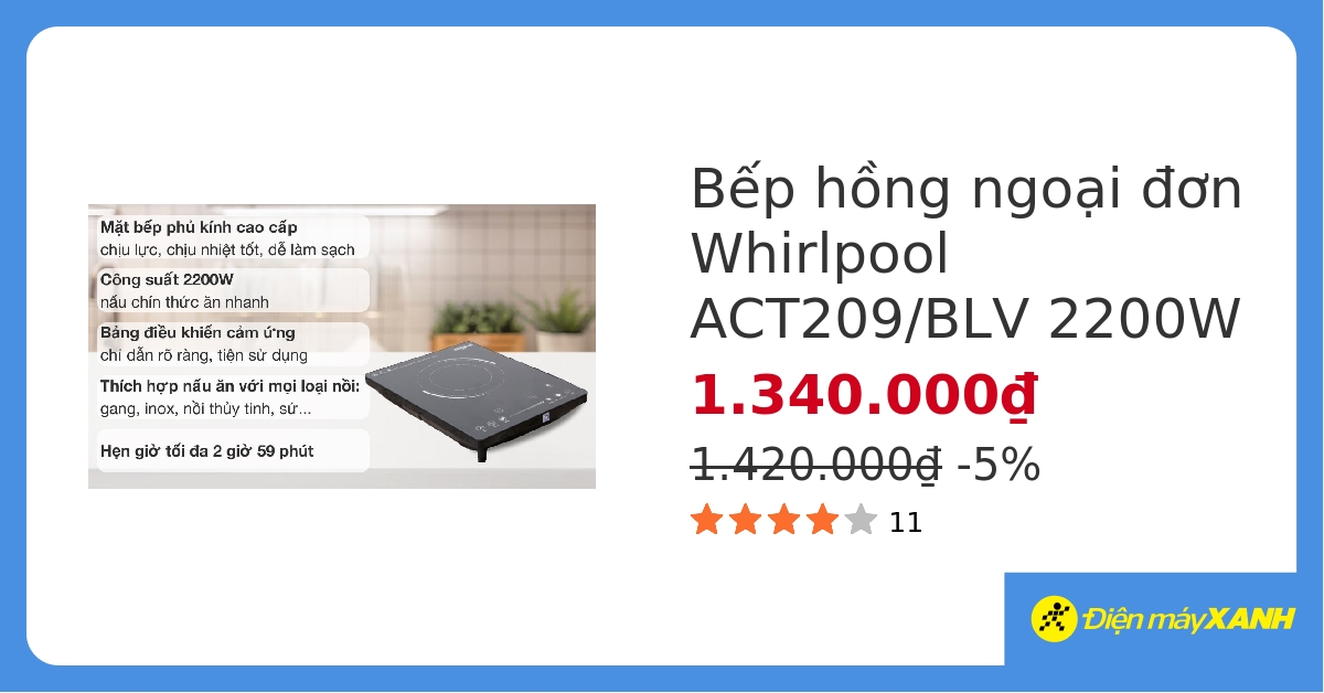 Bếp hồng ngoại Whirlpool ACT209/BLV hover