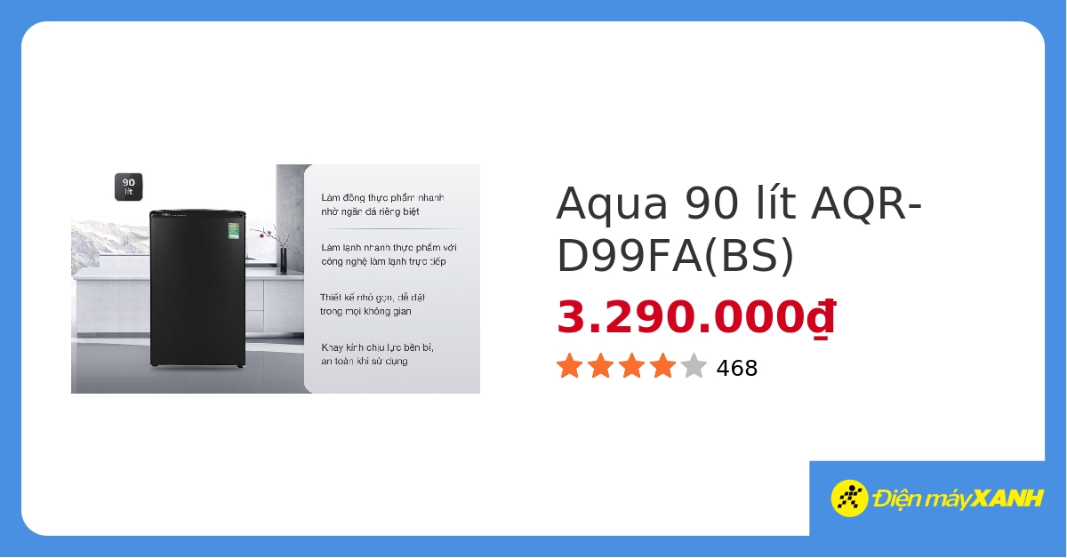 Tủ lạnh Aqua 90 lít AQR-D99FA(BS) giá tốt, có trả góp