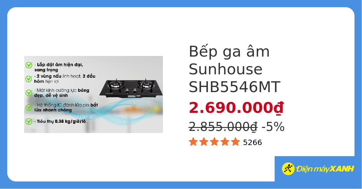 Bếp ga âm Sunhouse SHB5546MT hover