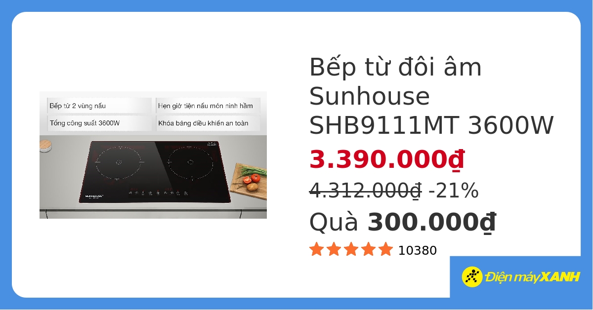 Bếp từ đôi Sunhouse SHB9111MT hover