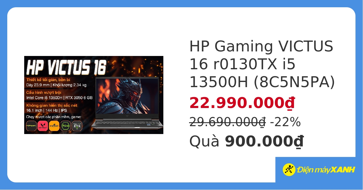Laptop HP Gaming VICTUS 16 r0130TX i5 13500H/16GB/512GB/144Hz/6GB RTX3050/Win11 (8C5N5PA) hover