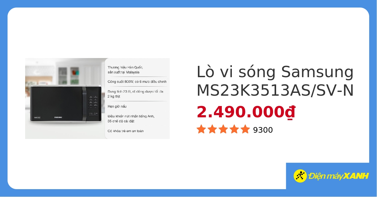 Lò vi sóng Samsung MS23K3513AS/SV-N 23 lít hover