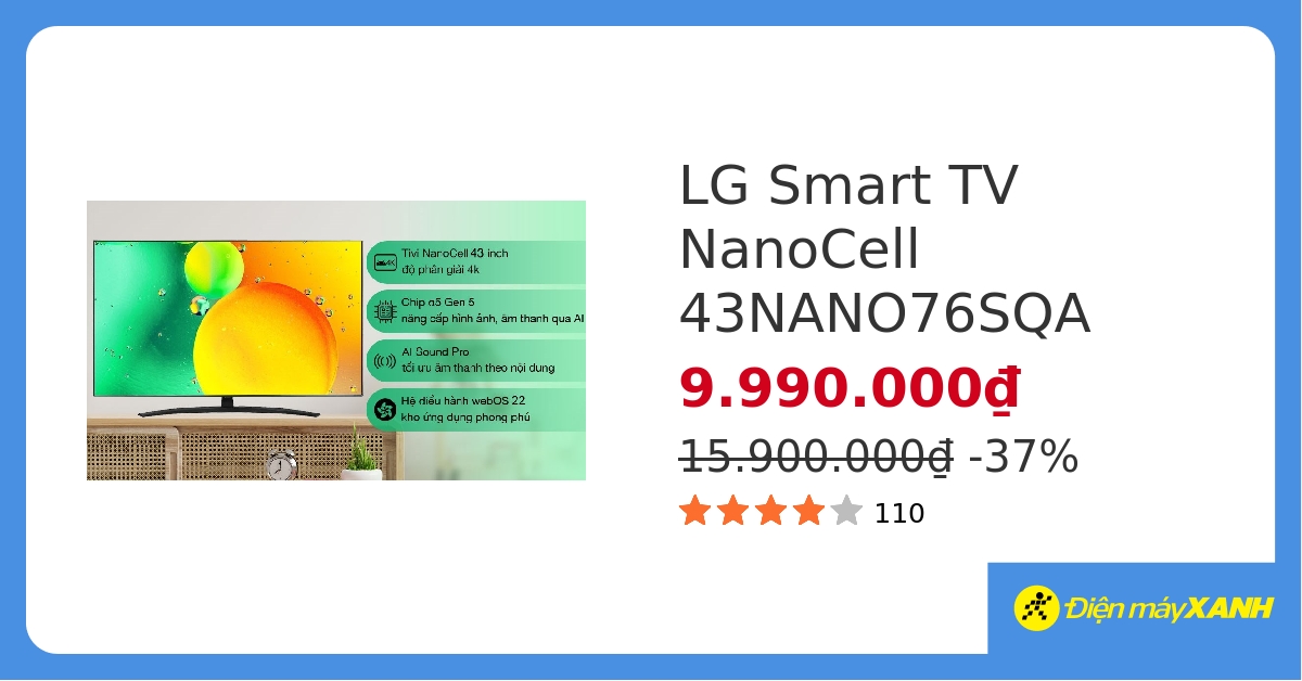 Smart Tivi NanoCell LG 4K 43 inch 43NANO76SQA&278578 hover