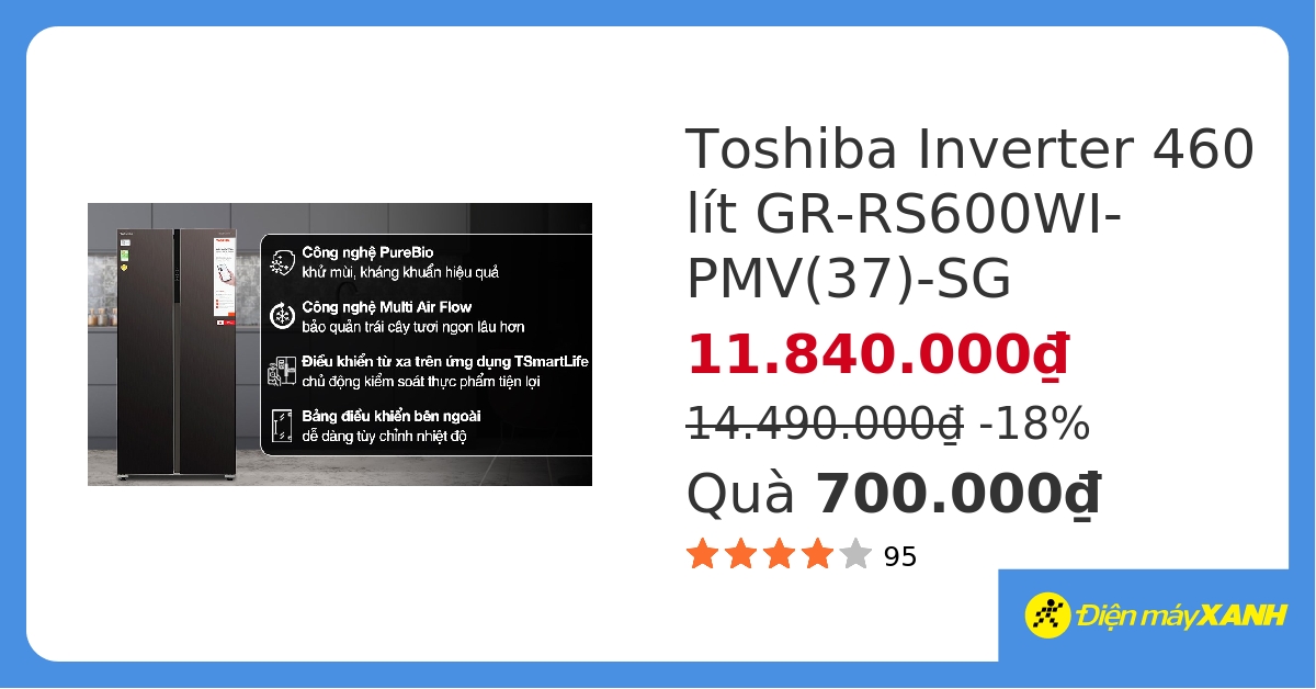 Tủ lạnh Toshiba Inverter 460 lít Side By Side GR-RS600WI-PMV(37)-SG hover