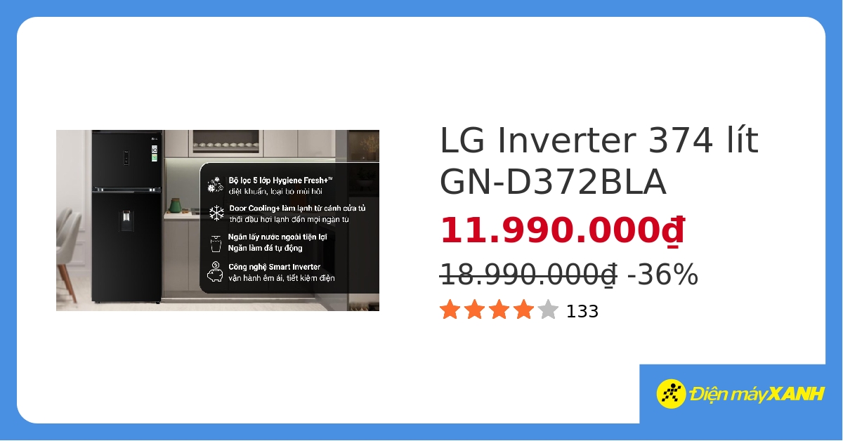 Tủ lạnh LG Inverter 374 lít GN-D372BLA - giá tốt, có trả góp