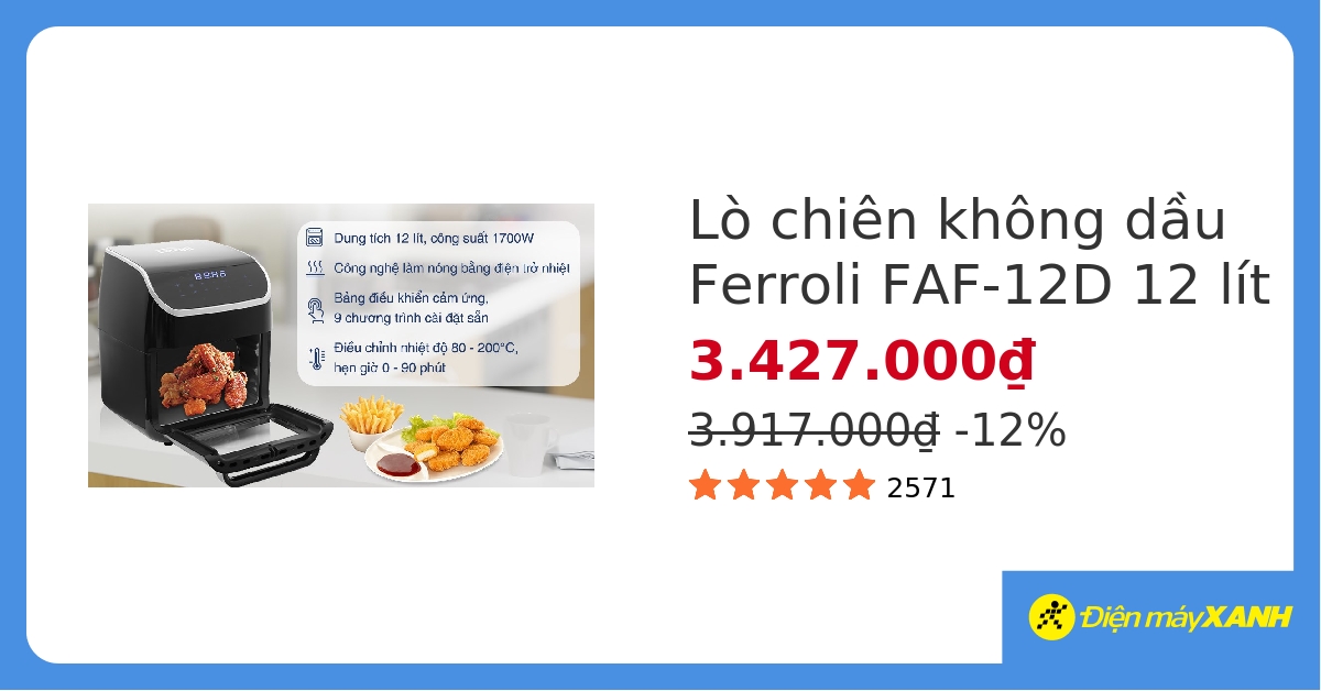 Lò chiên không dầu Ferroli FAF-12D 12 lít hover