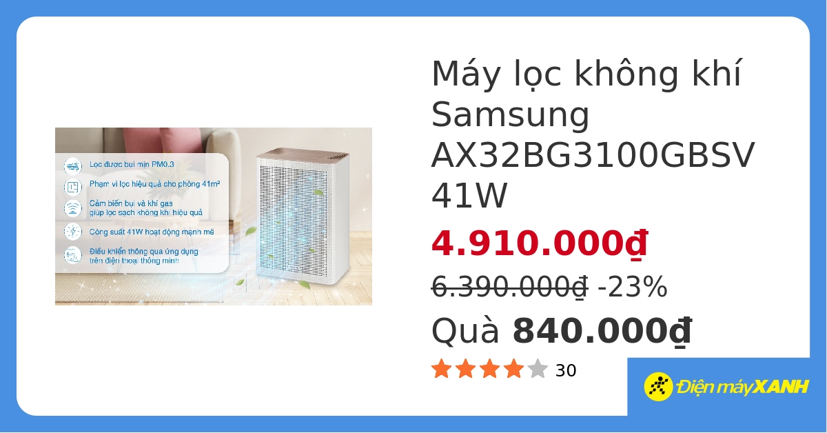 Máy lọc không khí Samsung AX32BG3100GBSV 41W hover