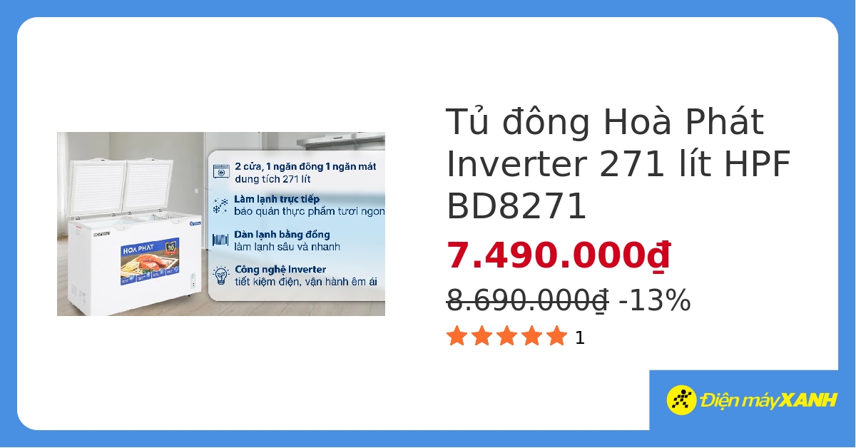 Tủ đông Hòa Phát Inverter 271 Lít HPF BD8271&291695 hover