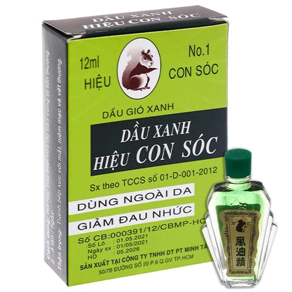 Dầu gió xanh hiệu Con Sóc giảm nhức đầu, đau bụng