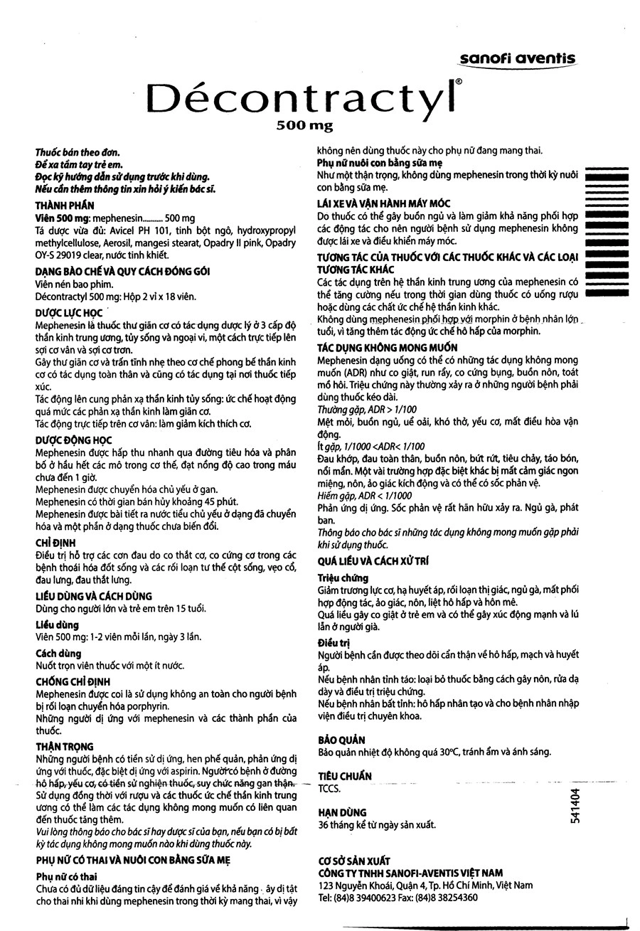 Décontractyl 500mg giãn cơ, trị đau do co cứng cơ (2 vỉ x 18 viên) - 3