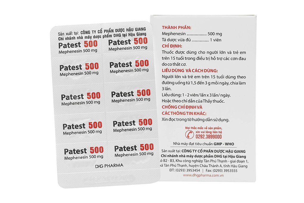 Patest 500 trị hỗ trợ các cơn đau do co thắt cơ (10 vỉ x 10 viên) - 2