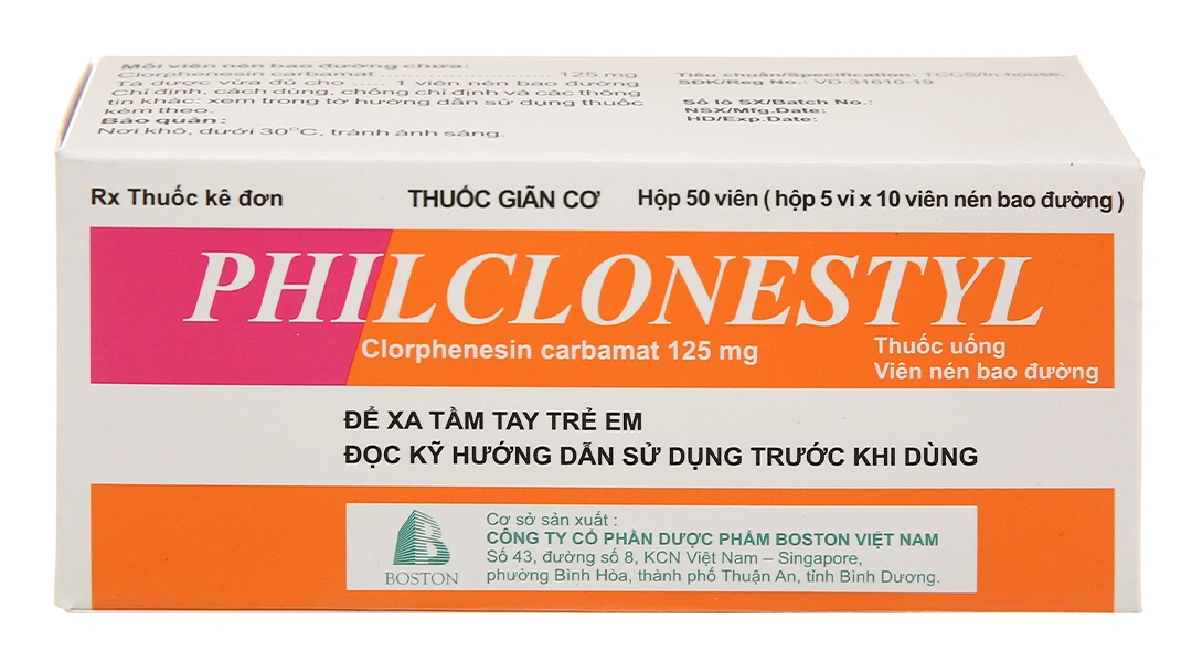 Philclonestyl 125mg trị đau do co cứng cơ (5 vỉ x 10 viên) - 1