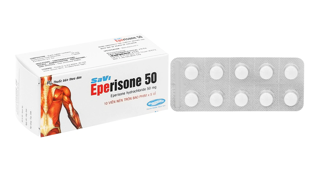 SaVi Eperisone 50 cải thiện chứng tăng trương lực cơ, liệt co cứng (5 vỉ x 10 viên) - 