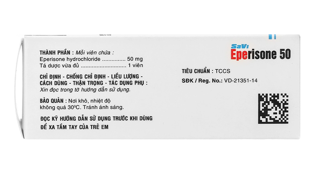 SaVi Eperisone 50 cải thiện chứng tăng trương lực cơ, liệt co cứng (5 vỉ x 10 viên) - 2