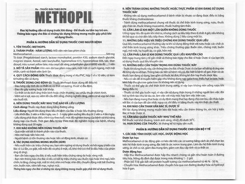 Methopil 500mg trị đau lưng cấp tính do co thắt cơ, xương, khớp (5 vỉ x 10 viên) - 7