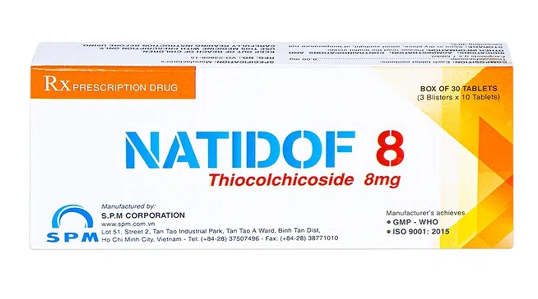 Natidof 8 trị co thắt gây đau trong bệnh thoái hóa đốt sống, đau lưng (3 vỉ x 10 viên) - 