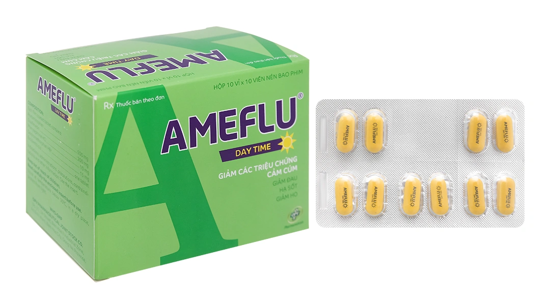 Ameflu Daytime giảm các triệu chứng cảm cúm, cảm lạnh (10 vỉ x 10 viên) - 