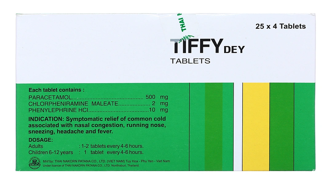 Tiffy Dey trị các triệu chứng cảm cúm, cảm lạnh (25 vỉ x 4 viên) - 1