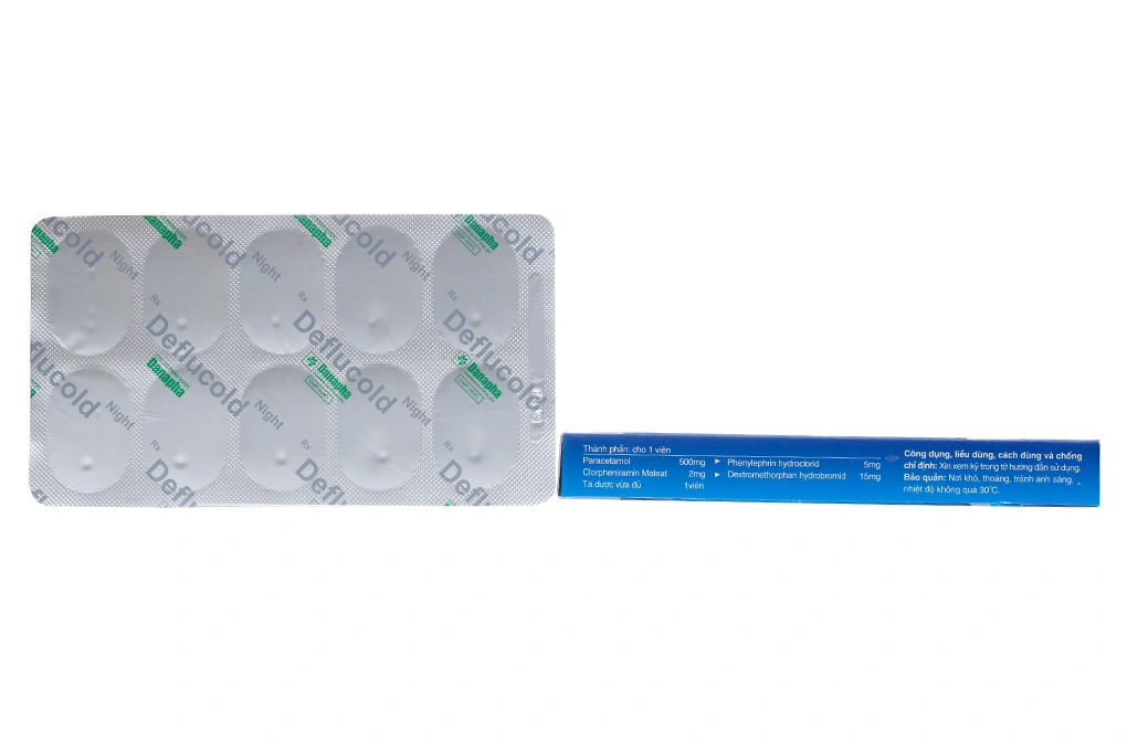 Deflucold Night triệu chứng bệnh cảm cúm như sốt, nhức đầu, ho, sổ mũi (2 vỉ x 10 viên) - 1
