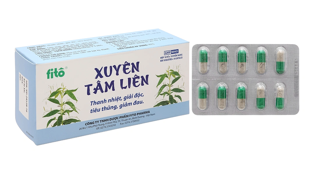 Xuyên Tâm Liên Fito thanh nhiệt, giải độc, tiêu thũng, giảm đau (10 vỉ x 10 viên) - 
