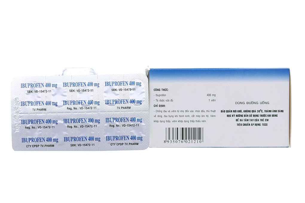 Ibuprofen TV.Pharm 400mg giảm đau, hạ sốt, kháng viêm (10 vỉ x 10 viên) - 1