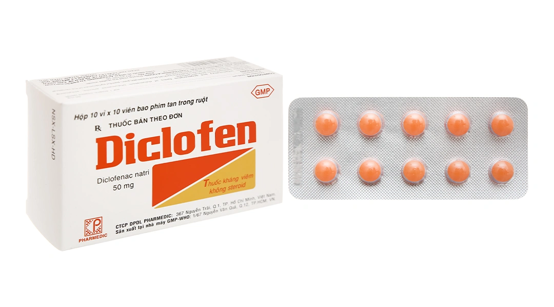 Diclofen 50mg giảm đau, kháng viêm xương khớp (10 vỉ x 10 viên) - 