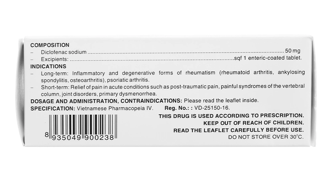 Diclofen 50mg giảm đau, kháng viêm xương khớp (10 vỉ x 10 viên) - 3