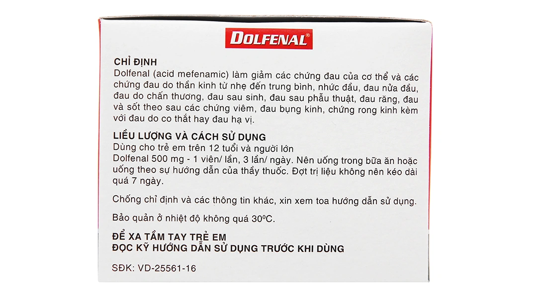 Dolfenal 500mg trị cơn đau nhẹ đến trung bình (25 vỉ x 4 viên) - 3