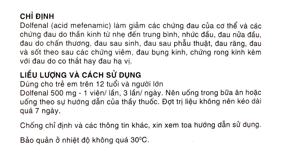 Dolfenal 500mg trị cơn đau nhẹ đến trung bình (25 vỉ x 4 viên) - 5