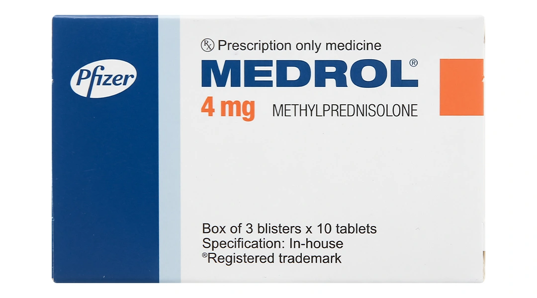 Medrol 4mg trị rối loạn nội tiết, rối loạn do thấp khớp (3 vỉ x 10 viên) - 1