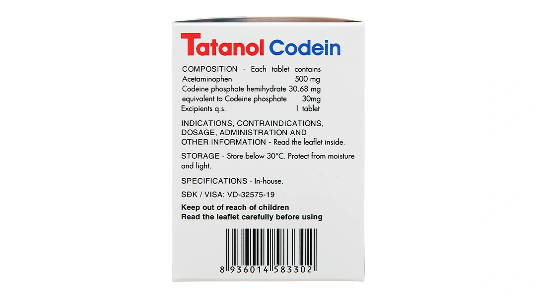 Tatanol Codein trị các cơn đau trong đau thắt lưng, đau đầu (20 vỉ x 4 viên) - 2