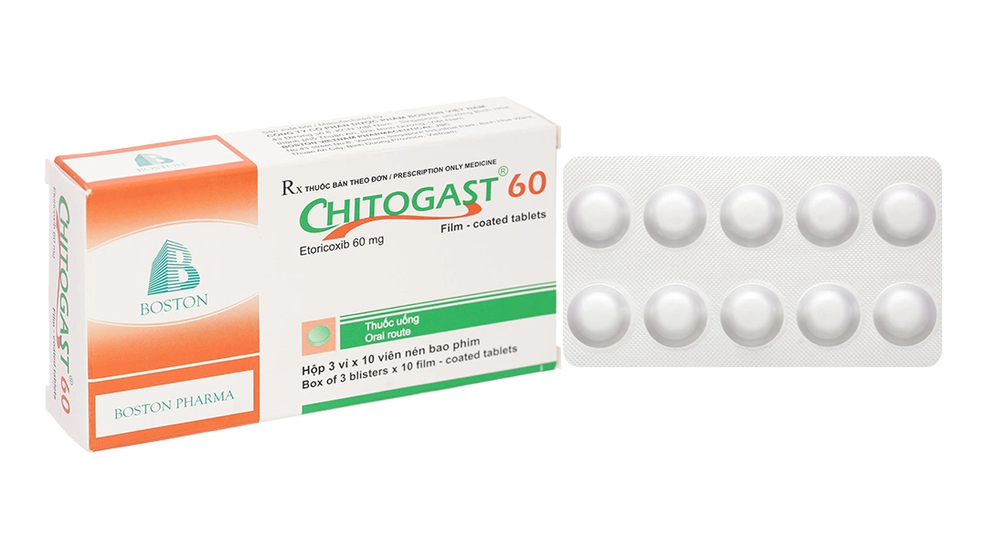 Chitogast 60 trị triệu chứng các bệnh viêm xương khớp cấp và mạn tính (3 vỉ x 10 viên) - 