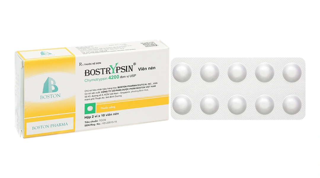 Bostrypsin 4200 USP trị phù nề sau chấn thương, phẫu thuật (2 vỉ x 10 viên) - 