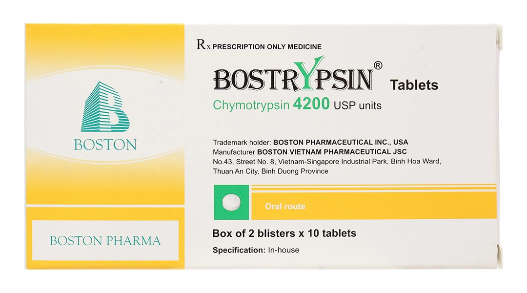 Bostrypsin 4200 USP trị phù nề sau chấn thương, phẫu thuật (2 vỉ x 10 viên) - 1