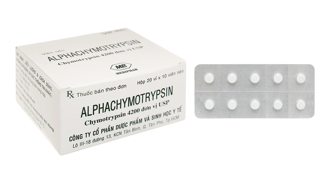Alphachymotrypsin Mebiphar 4200 IU trị phù nề sau chấn thương (20 vỉ x 10 viên) - 