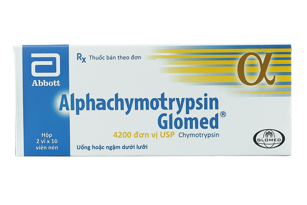 Alphachymotrypsin Glomed 4200 USP trị phù nề sau chấn thương (2 vỉ x 10 viên) - 7