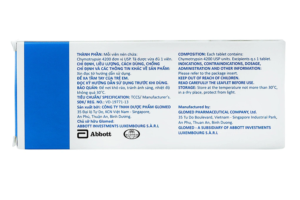 Alphachymotrypsin Glomed 4200 USP trị phù nề sau chấn thương (2 vỉ x 10 viên) - 8