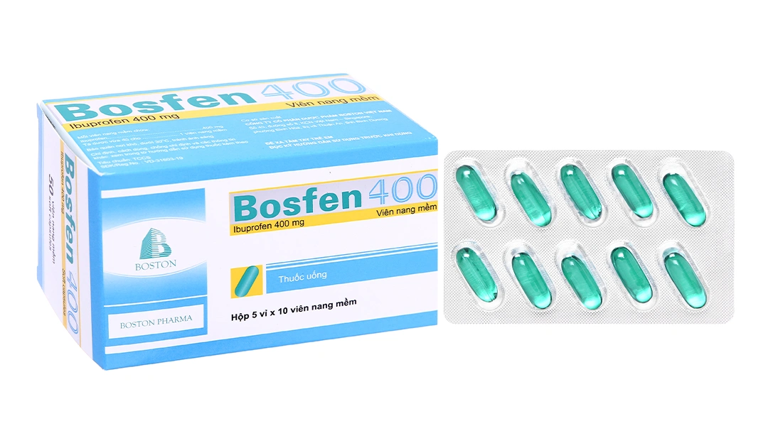 Bosfen 400 giảm đau, hạ sốt, kháng viêm 400mg (5 vỉ x 10 viên) - 