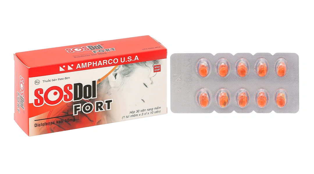 SOSDol Fort 50mg giảm đau, kháng viêm xương khớp, gout cấp (3 vỉ x 10 viên) - 