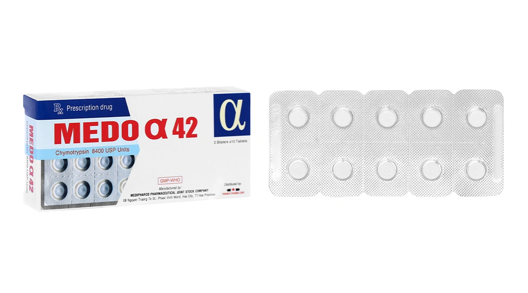 Medo Alpha 42 8400IU trị phù nề sau chấn thương, phẫu thuật (2 vỉ x 10 viên) - 