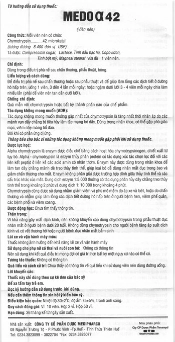 Medo Alpha 42 8400IU trị phù nề sau chấn thương, phẫu thuật (2 vỉ x 10 viên) - 4